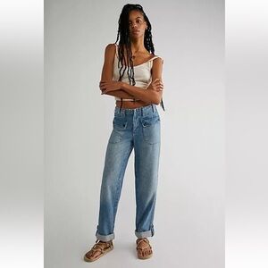 Free People Straight Leg Jeans - Light Blue